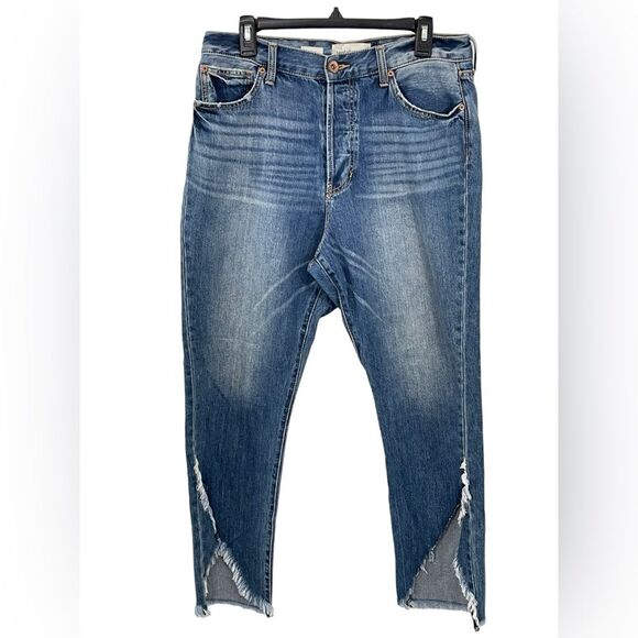 Band of Gypsies Madison Jeans Size 31 Raw Frayed Hems Ankle Button Fly Denim - Picture 1 of 10